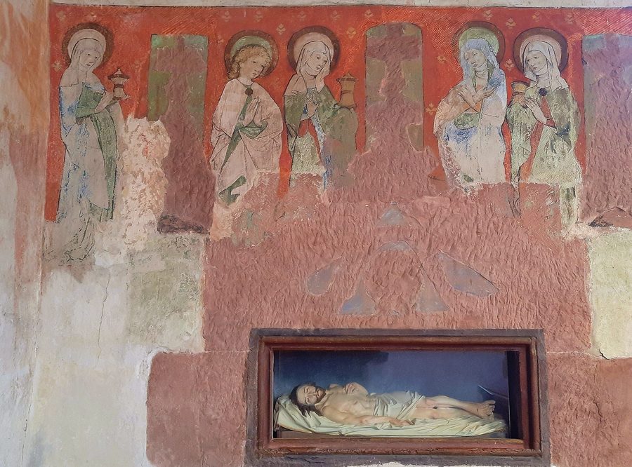Fresko aus dem 15. Jahrhundert in der Begräbniskapelle der Freiherren von Baden in der Kirche St. Vinzenz in Schliengen-Liel