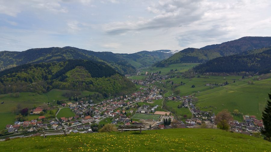 Blick auf Münstertal im Schwarzwald von einem Berg aus