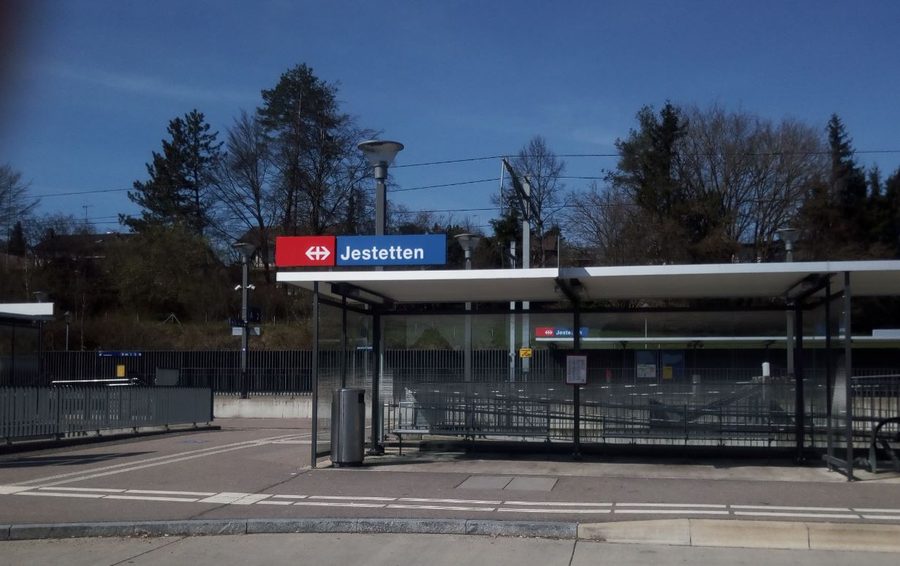 View of the Swiss railway station in Jestetten, Germany