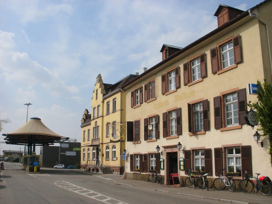 Border crossing Grenzacher Horn between Germany and Switzerland, viewed from Grenzach-Wyhlen