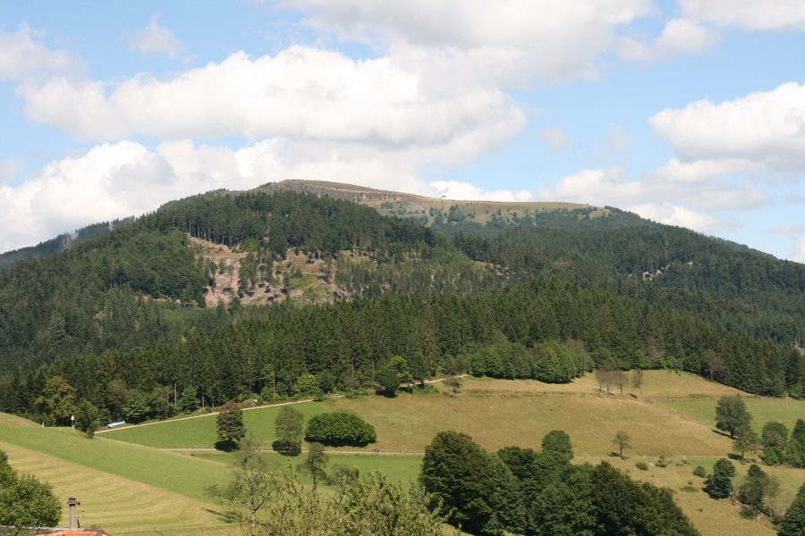 Der Stuhlskopf und dahinter der Belchen im Schwarzwald, gesehen von Heubronn bei Neuenweg